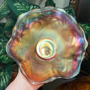 Westmoreland Purple Amethyst Carnival Glass Iridescent Pillar & Sunburst Bowl